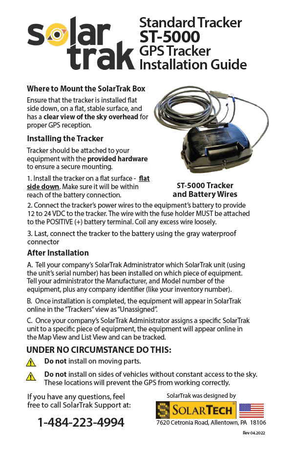 Quick Install Guide - Standard Tracker - Internal Antenna PDF